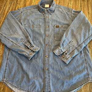 Vintage Wrangler Riggs Workwear Denim Shirt Mens XXL Long Sleeve Button Front